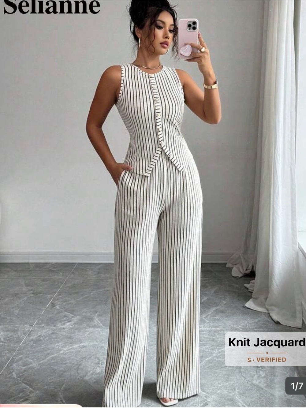 Striped Knit Jacquard Wide-Leg Jumpsuit - White/Black